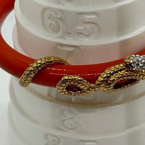 Coral Snake Bangle Bracelet Gold Snake Serpent Crystals Animal Wrap Statement - Picture 10 of 10